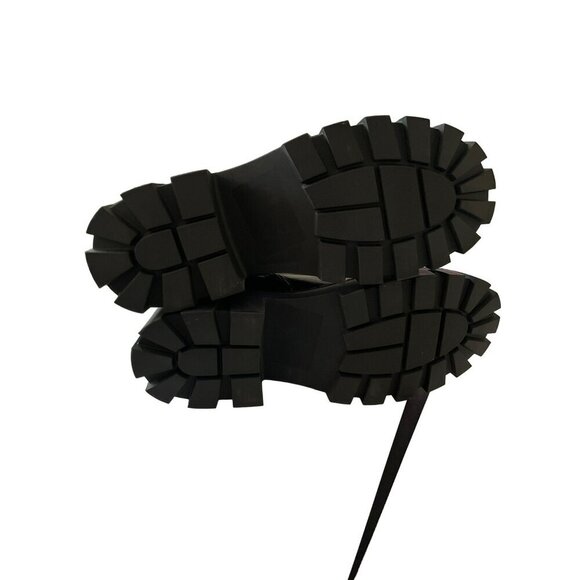 Steve Madden Sameera Black Leather Combat Lug Boots Gold Buckle Sz 9 NEW - Picture 5 of 8